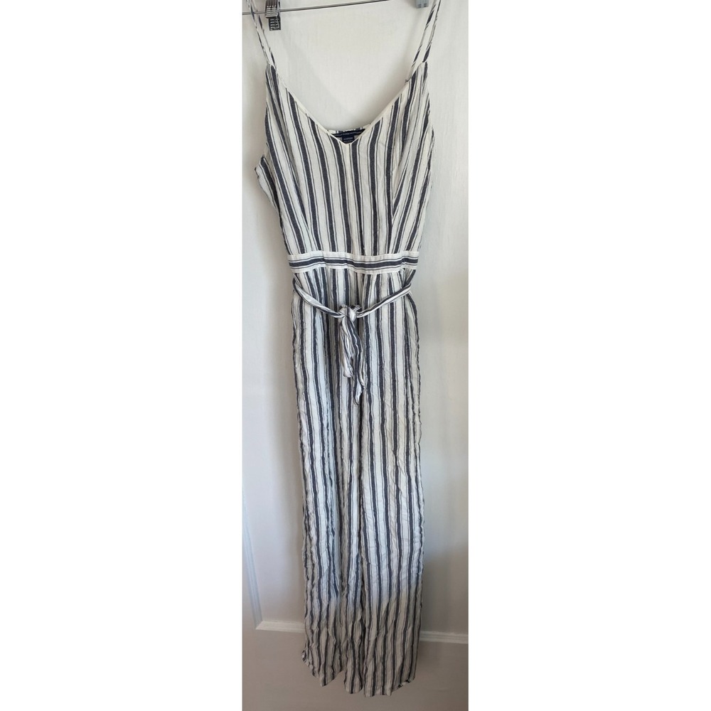 American Eagle Striped Jumpsuit Women's XS Wide Leg Soft Comfy White Navy Preppy